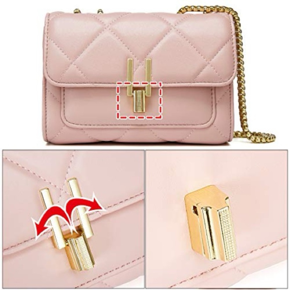 Elegant Pink Quilted Crossbody Bag with Gold Chain